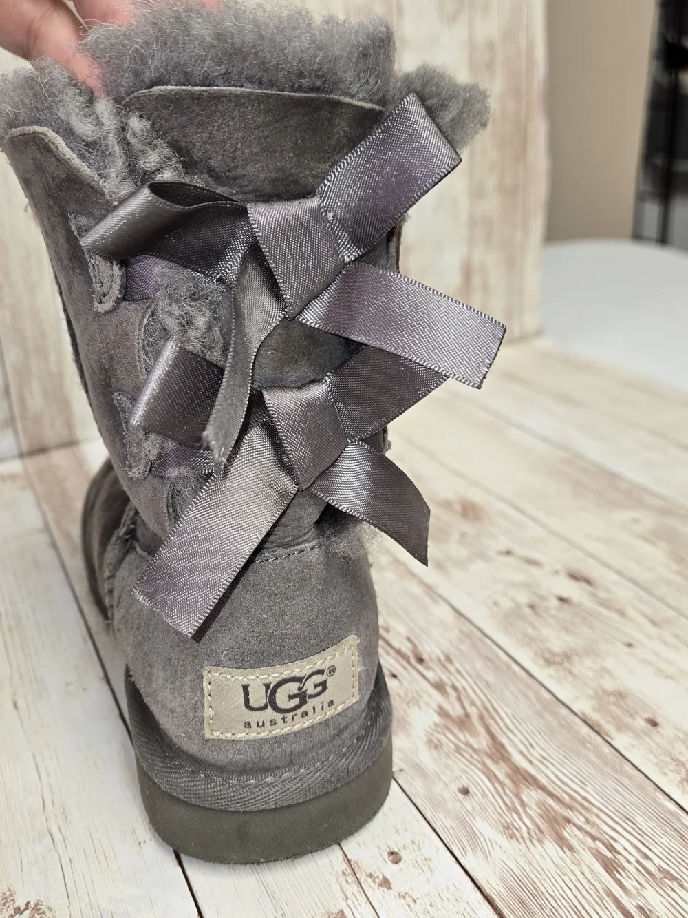 UGG Australia Kids Gray Bailey Bow II Suede Sheepskin Boots Size Unknown